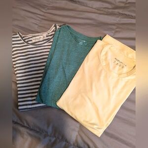 3 Short Sleeve Shirts Sz L Abercrombie & Fitch J Crew Yellow Green Stripes